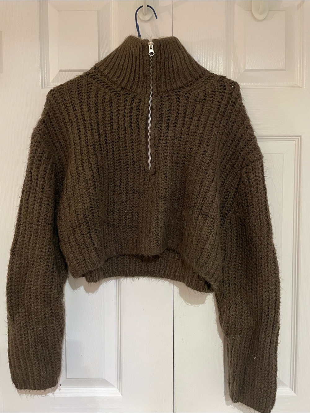 Garage Cropped Half-Zip Turtleneck Sweater - Brown